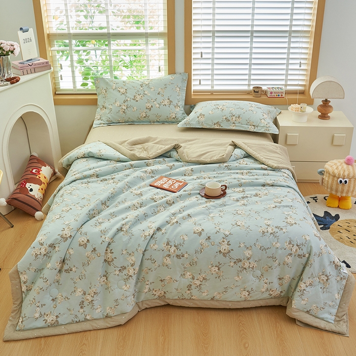 91家纺网 家纺一手货源 找家纺 简如 2026新款印花里外全棉夏凉被四件套 洛丽伊