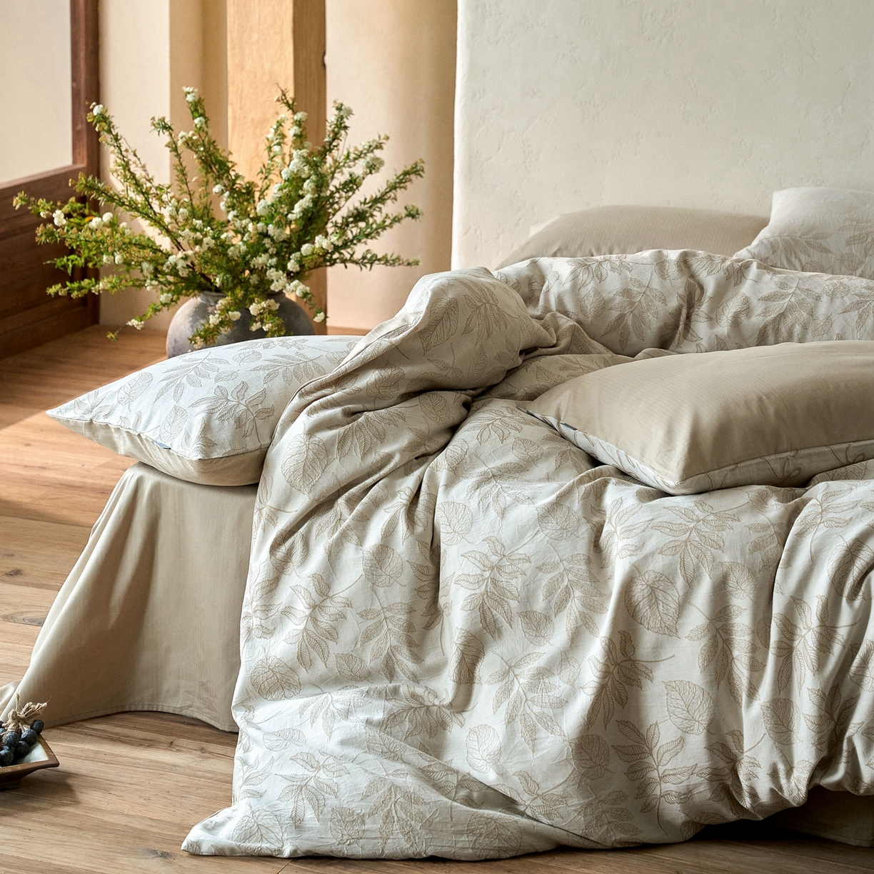 91家纺网 家纺一手货源 找家纺 时光里 2026新款全棉纯棉60支色织水洗提花四件套 小杏芙