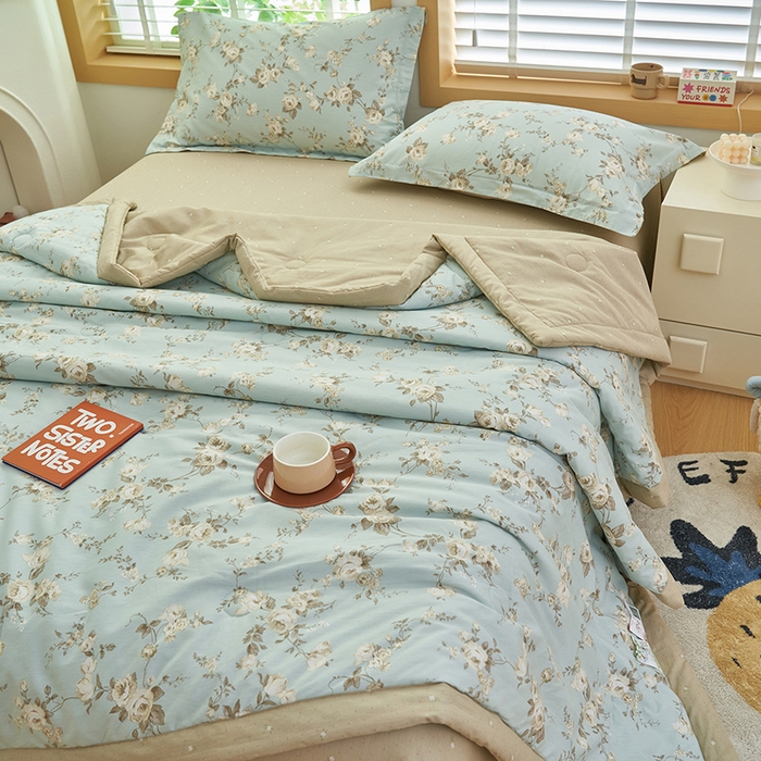 91家纺网 家纺一手货源 找家纺 简如 2026新款印花里外全棉夏凉被四件套 洛丽伊