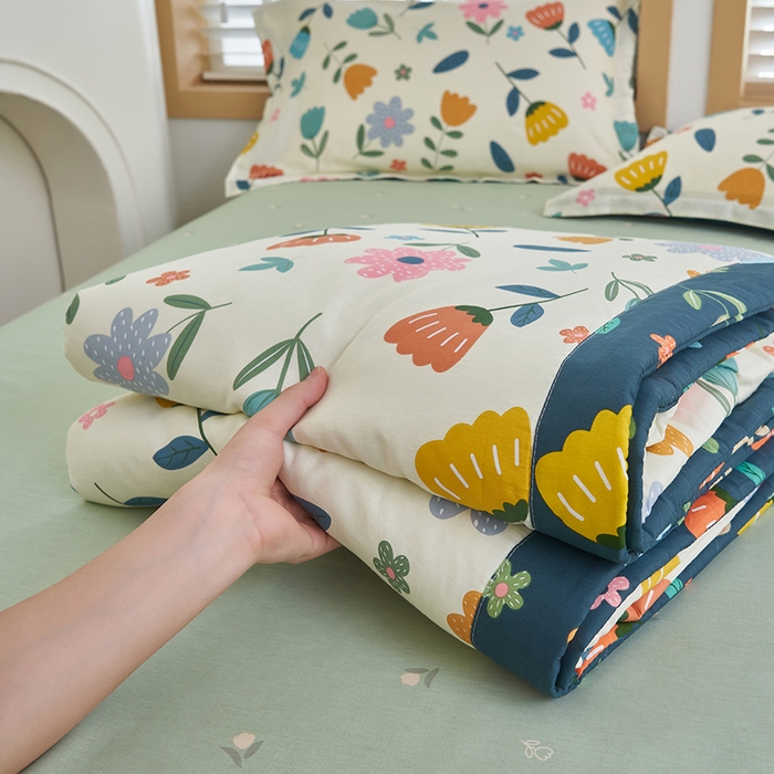 91家纺网 家纺一手货源 找家纺 简如 2026新款印花里外全棉夏凉被四件套 洛洛繁花