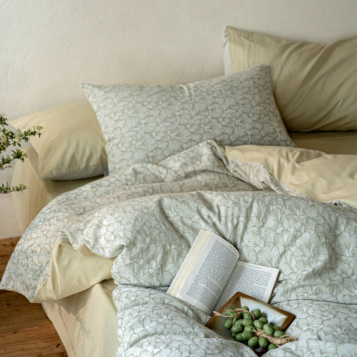 91家纺网 家纺一手货源 找家纺 时光里 2026新款全棉纯棉60支色织水洗提花四件套 杏芷