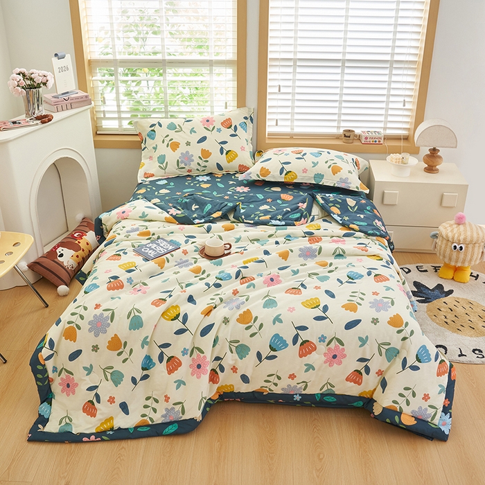 91家纺网 家纺一手货源 找家纺 简如 2026新款印花里外全棉夏凉被四件套 洛洛繁花