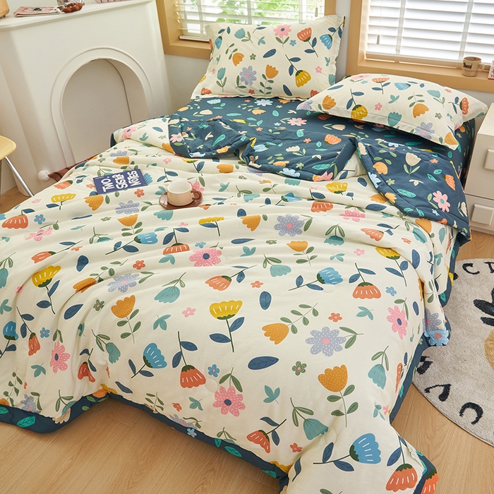 91家纺网 家纺一手货源 找家纺 简如 2026新款印花里外全棉夏凉被四件套 洛洛繁花