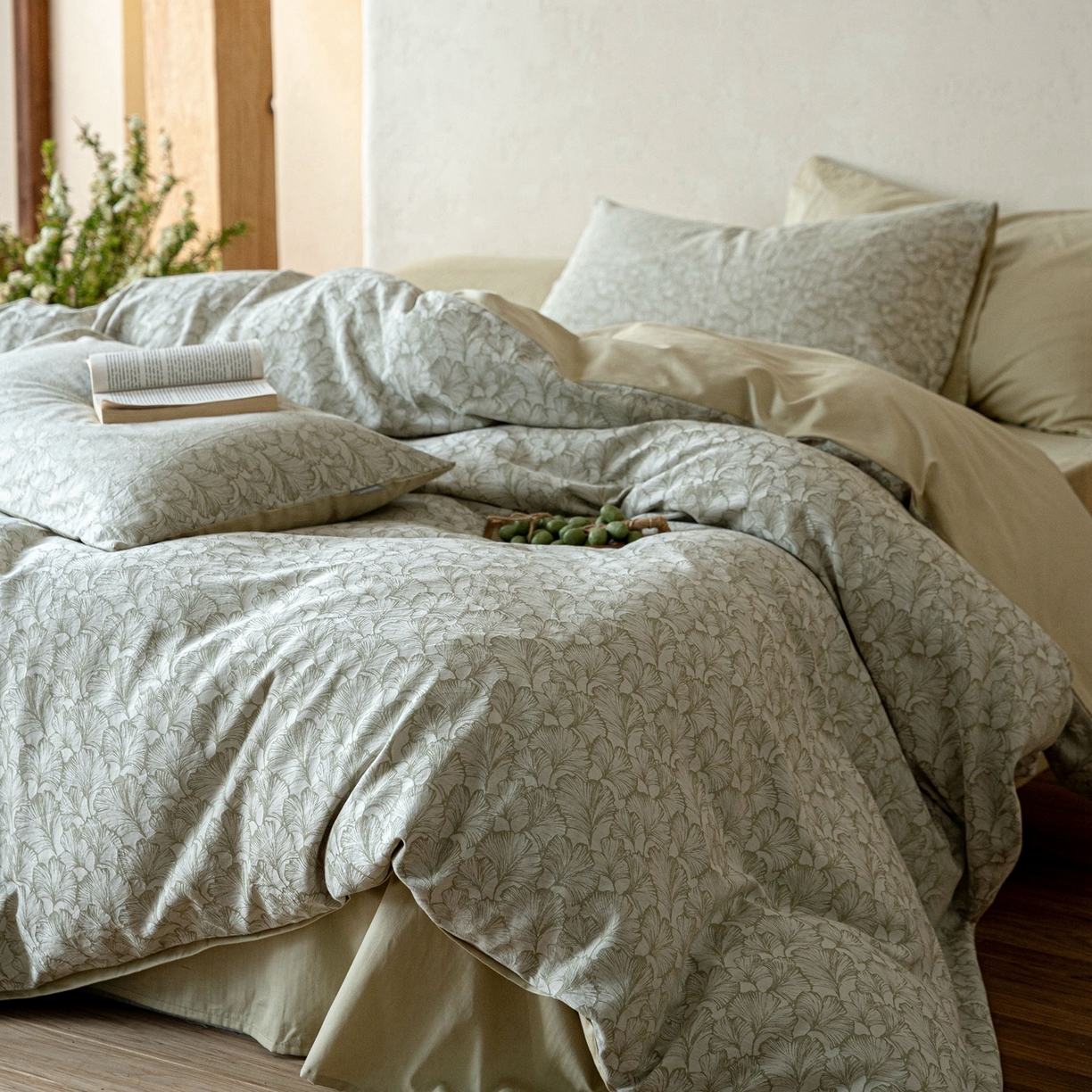 91家纺网 家纺一手货源 找家纺 时光里 2026新款全棉纯棉60支色织水洗提花四件套 杏芷