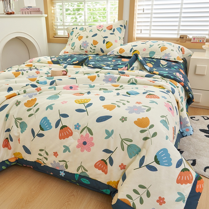 91家纺网 家纺一手货源 找家纺 简如 2026新款印花里外全棉夏凉被四件套 洛洛繁花