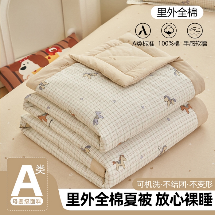 91家纺网 家纺一手货源 找家纺 简如 2026新款印花里外全棉夏凉被四件套 马到成功