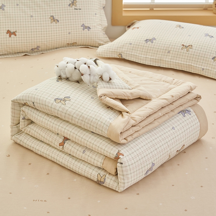 91家纺网 家纺一手货源 找家纺 简如 2026新款印花里外全棉夏凉被四件套 马到成功