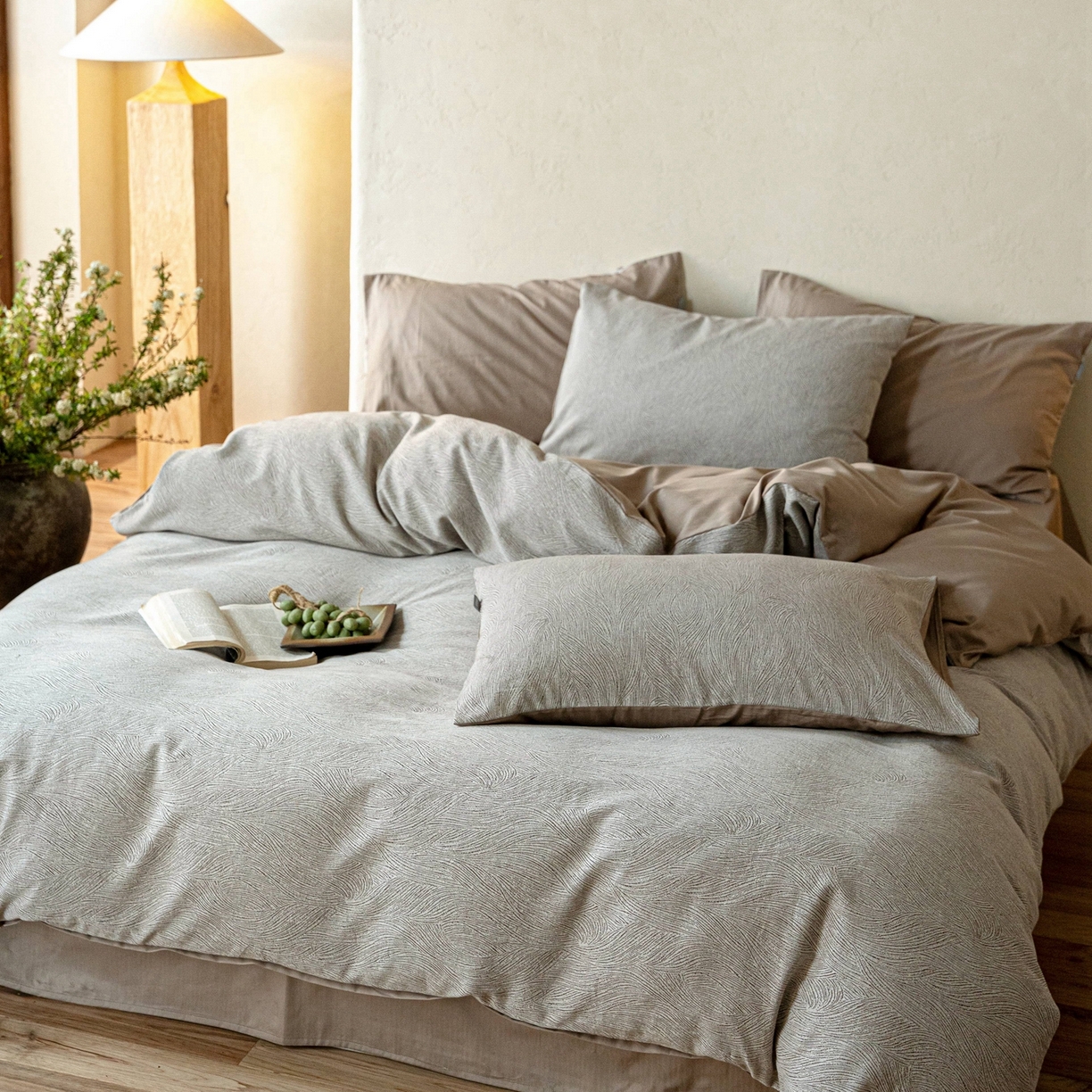 91家纺网 家纺一手货源 找家纺 时光里 2026新款全棉纯棉60支色织水洗提花四件套 一纸流光-琥珀棕