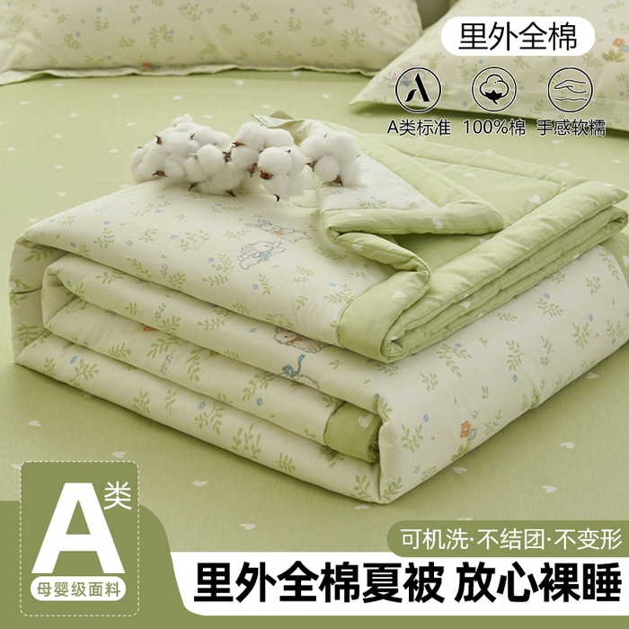 简如 2026新款印花里外全棉夏凉被四件套 觅时光-绿