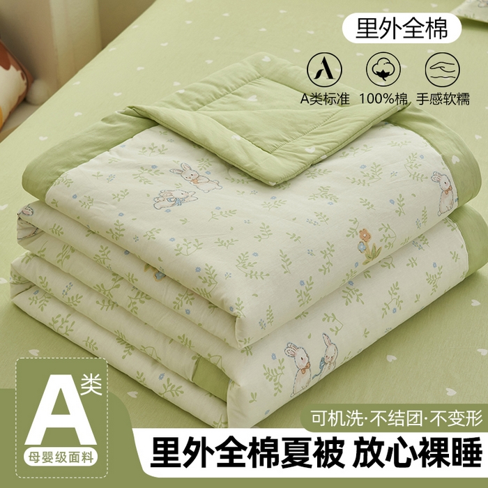 91家纺网 家纺一手货源 找家纺 简如 2026新款印花里外全棉夏凉被四件套 觅时光-绿