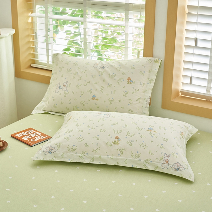 91家纺网 家纺一手货源 找家纺 简如 2026新款印花里外全棉夏凉被四件套 觅时光-绿