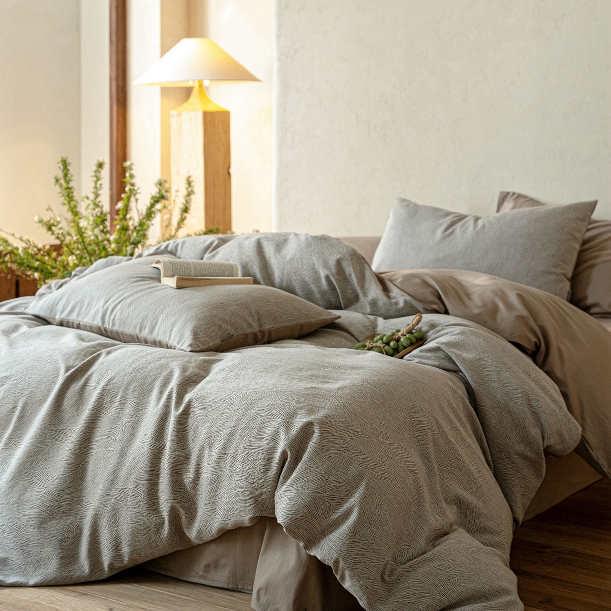 91家纺网 家纺一手货源 找家纺 时光里 2026新款全棉纯棉60支色织水洗提花四件套 一纸流光-琥珀棕