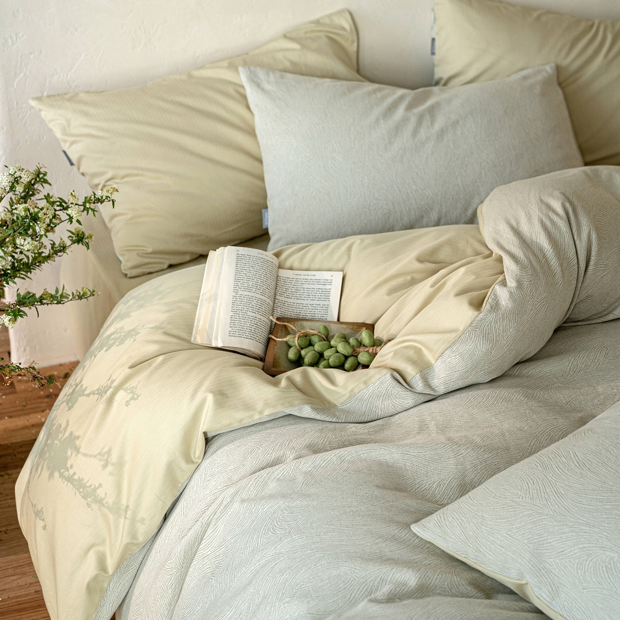 91家纺网 家纺一手货源 找家纺 时光里 2026新款全棉纯棉60支色织水洗提花四件套 一纸流光-绢色