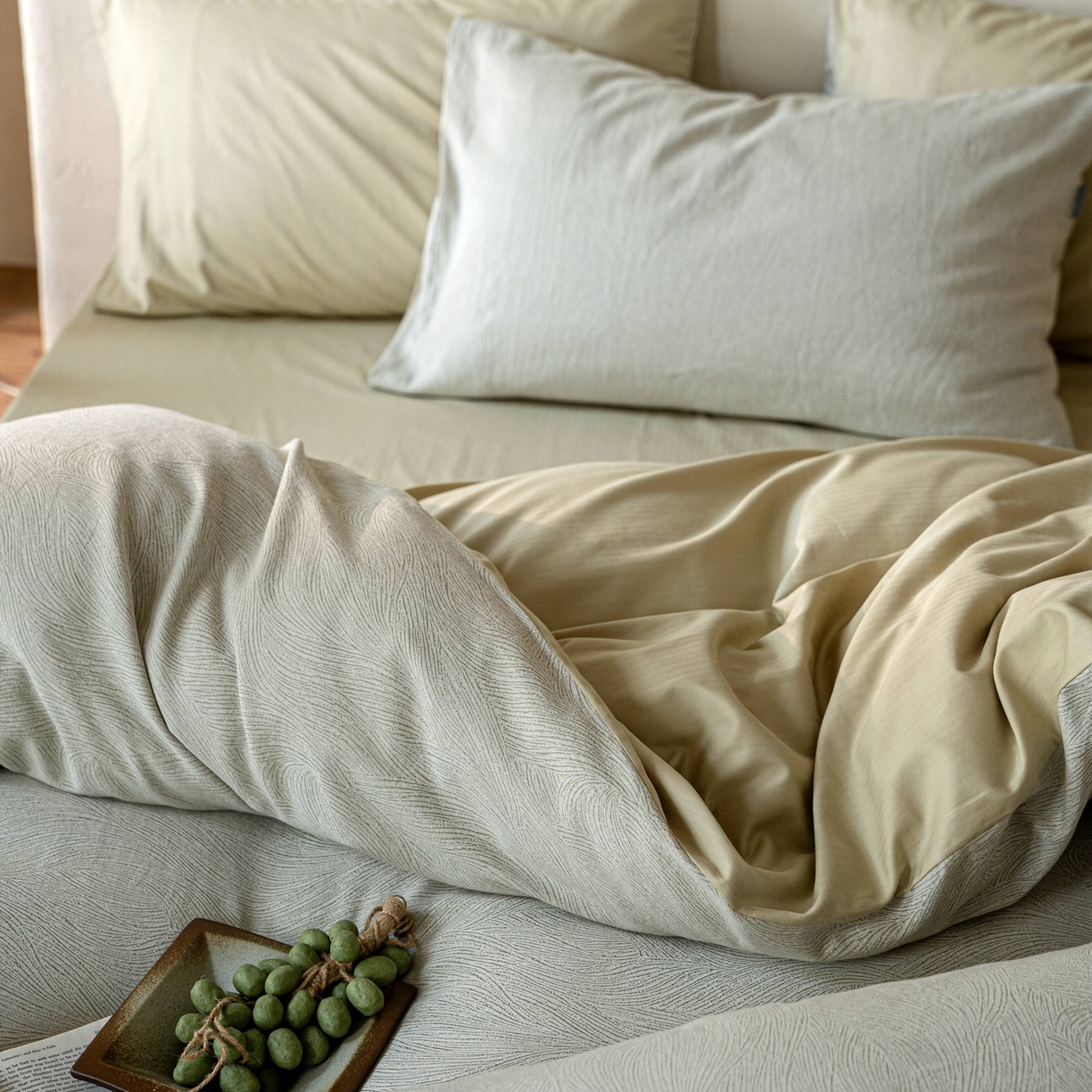 91家纺网 家纺一手货源 找家纺 时光里 2026新款全棉纯棉60支色织水洗提花四件套 一纸流光-绢色