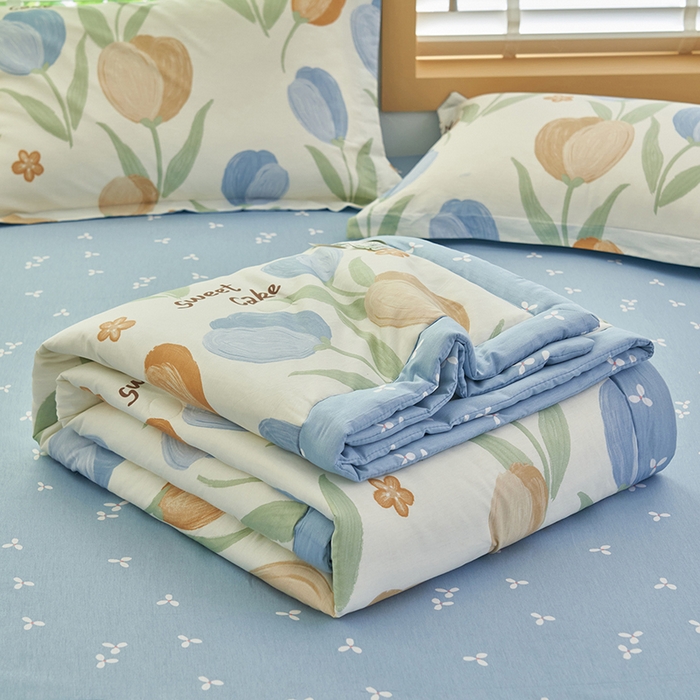 91家纺网 家纺一手货源 找家纺 简如 2026新款印花里外全棉夏凉被四件套 秋月私语