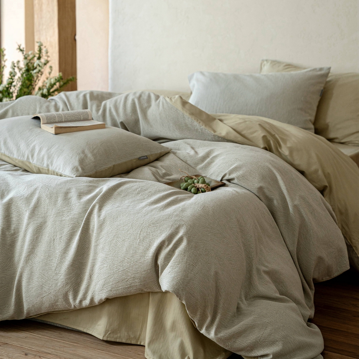 91家纺网 家纺一手货源 找家纺 时光里 2026新款全棉纯棉60支色织水洗提花四件套 一纸流光-绢色