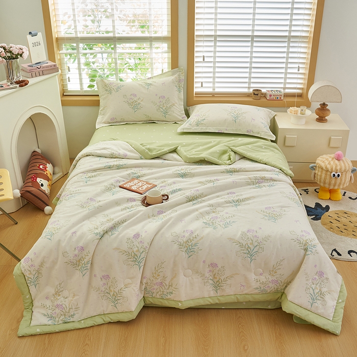 91家纺网 家纺一手货源 找家纺 简如 2026新款印花里外全棉夏凉被四件套 森系觅语