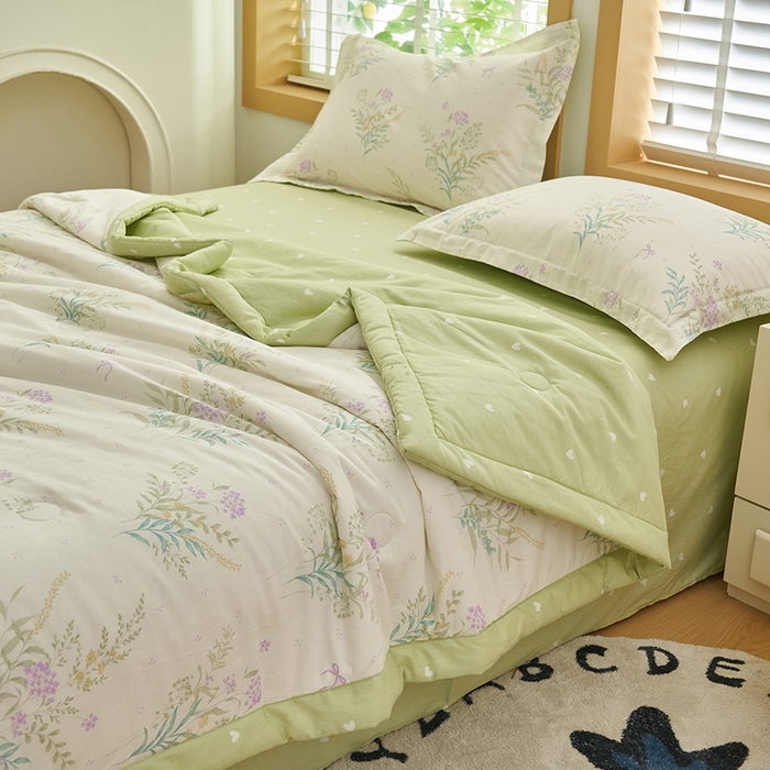 91家纺网 家纺一手货源 找家纺 简如 2026新款印花里外全棉夏凉被四件套 森系觅语