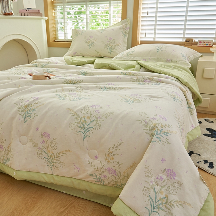 91家纺网 家纺一手货源 找家纺 简如 2026新款印花里外全棉夏凉被四件套 森系觅语