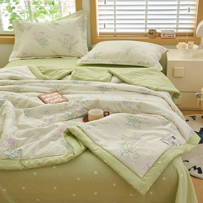 91家纺网 家纺一手货源 找家纺 简如 2026新款印花里外全棉夏凉被四件套 森系觅语