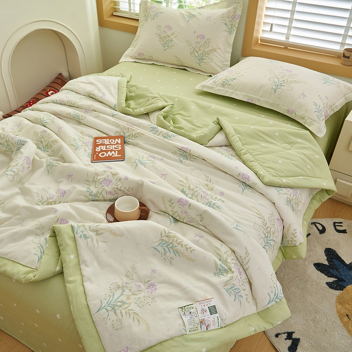 91家纺网 家纺一手货源 找家纺 简如 2026新款印花里外全棉夏凉被四件套 森系觅语