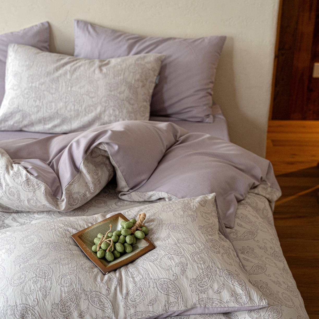 91家纺网 家纺一手货源 找家纺 时光里 2026新款全棉纯棉60支色织水洗提花四件套 予栖--薄色