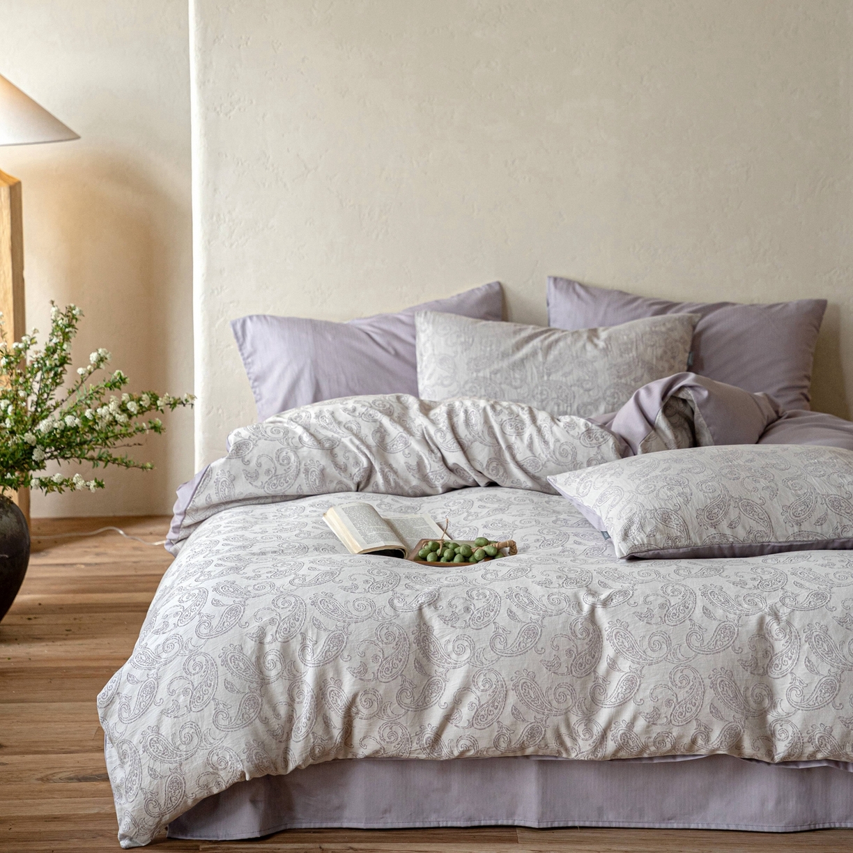 91家纺网 家纺一手货源 找家纺 时光里 2026新款全棉纯棉60支色织水洗提花四件套 予栖--薄色