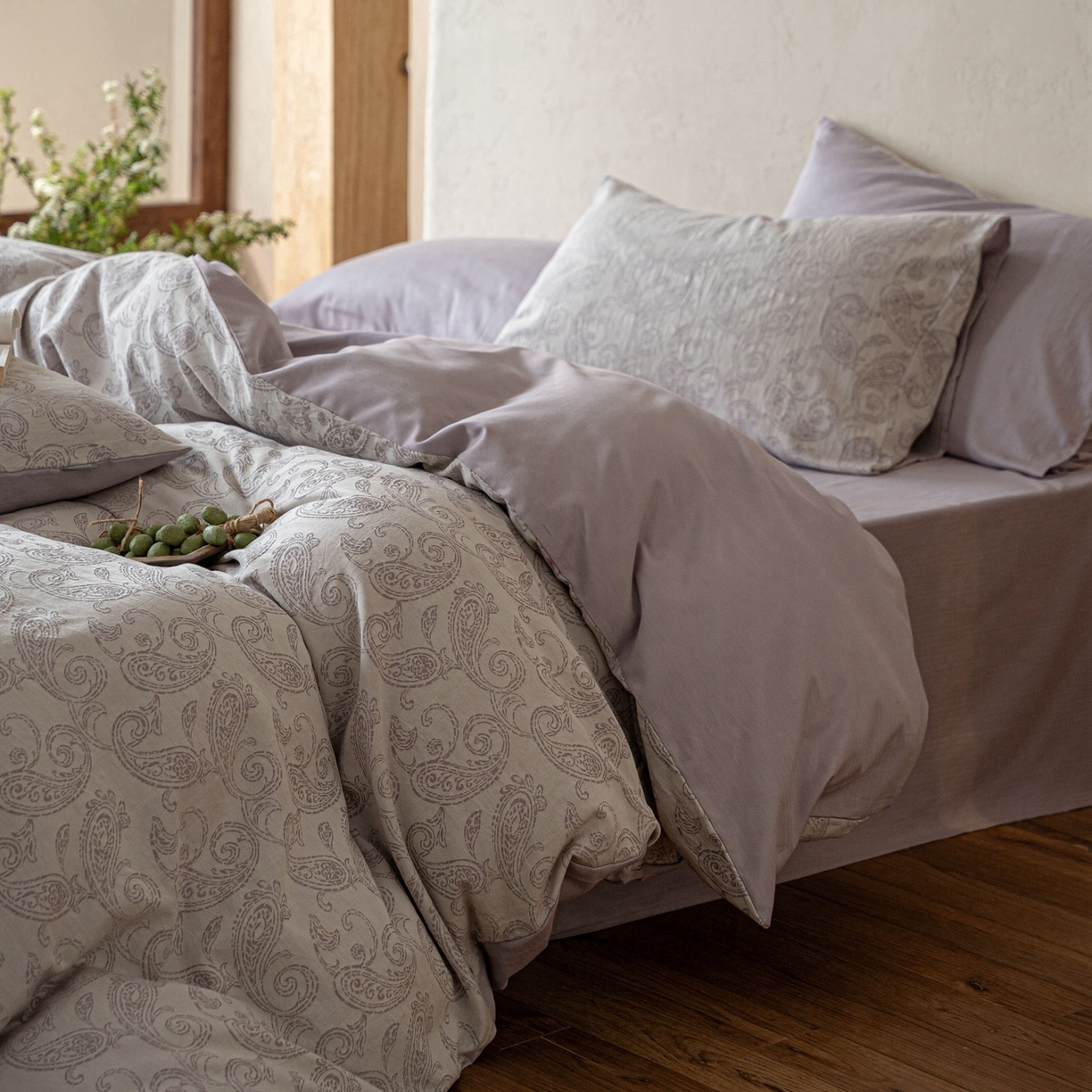 91家纺网 家纺一手货源 找家纺 时光里 2026新款全棉纯棉60支色织水洗提花四件套 予栖--薄色