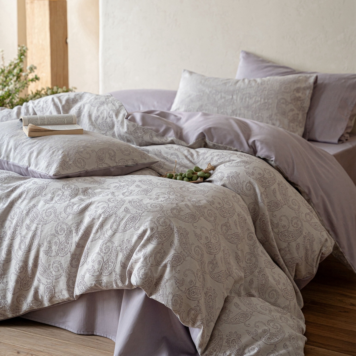 91家纺网 家纺一手货源 找家纺 时光里 2026新款全棉纯棉60支色织水洗提花四件套 予栖--薄色