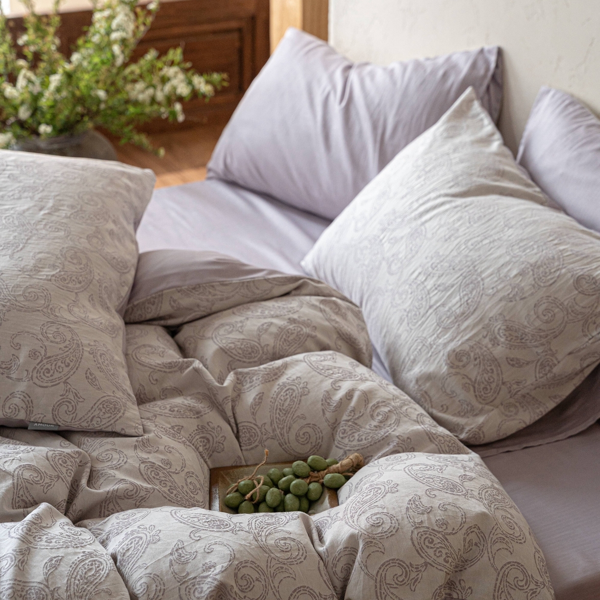 91家纺网 家纺一手货源 找家纺 时光里 2026新款全棉纯棉60支色织水洗提花四件套 予栖--薄色