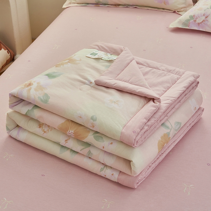 91家纺网 家纺一手货源 找家纺 简如 2026新款印花里外全棉夏凉被四件套 四季花园-粉