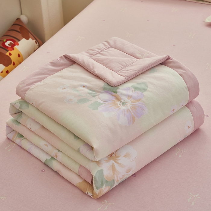 91家纺网 家纺一手货源 找家纺 简如 2026新款印花里外全棉夏凉被四件套 四季花园-粉