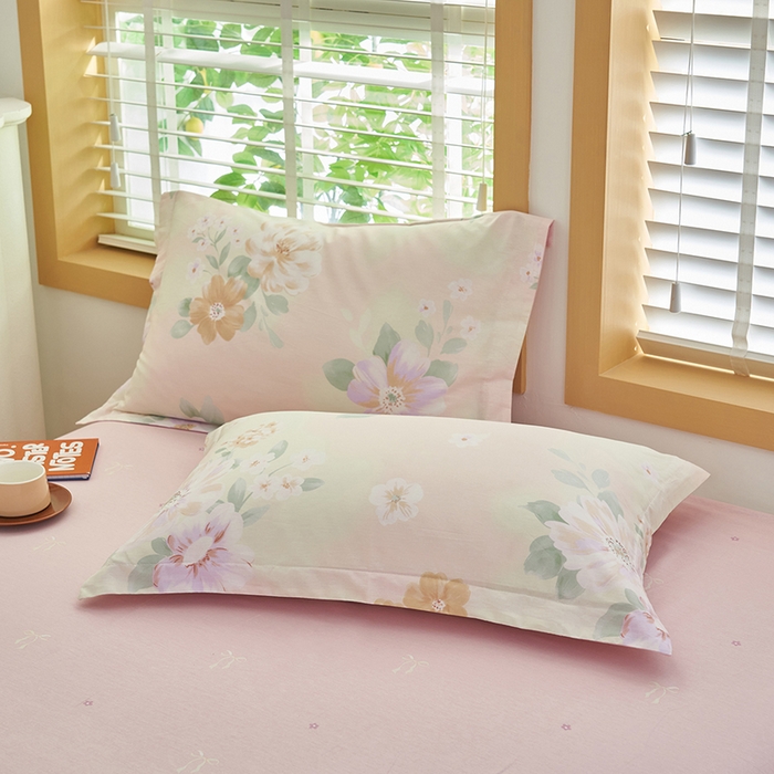 91家纺网 家纺一手货源 找家纺 简如 2026新款印花里外全棉夏凉被四件套 四季花园-粉