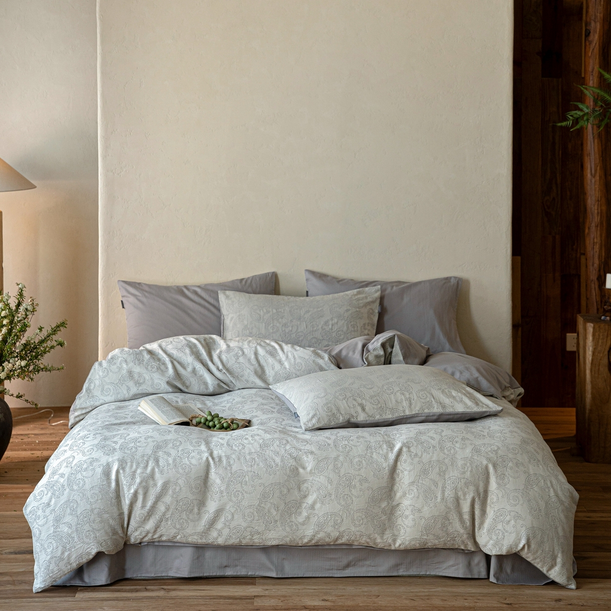 91家纺网 家纺一手货源 找家纺 时光里 2026新款全棉纯棉60支色织水洗提花四件套 予栖--米灰