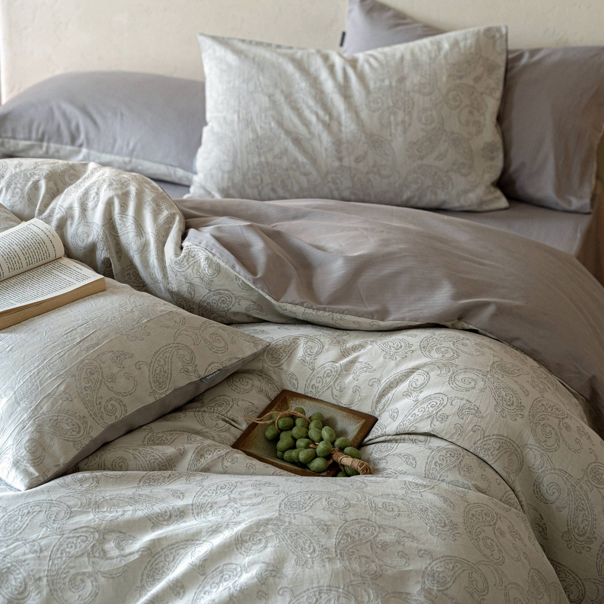 91家纺网 家纺一手货源 找家纺 时光里 2026新款全棉纯棉60支色织水洗提花四件套 予栖--米灰