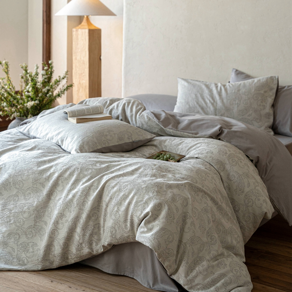 91家纺网 家纺一手货源 找家纺 时光里 2026新款全棉纯棉60支色织水洗提花四件套 予栖--米灰