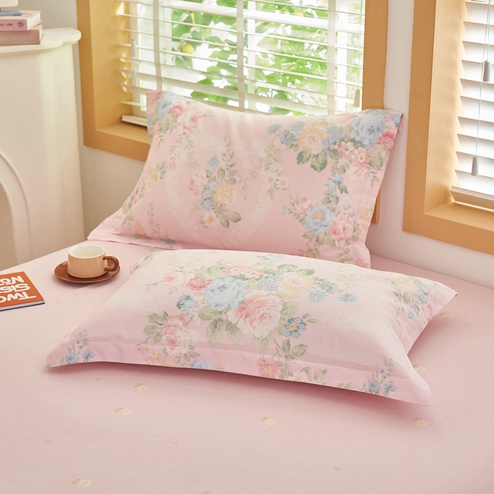 91家纺网 家纺一手货源 找家纺 简如 2026新款印花里外全棉夏凉被四件套 听花吟唱-粉