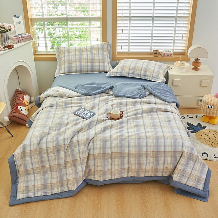 91家纺网 家纺一手货源 找家纺 简如 2026新款印花里外全棉夏凉被四件套 英伦风尚