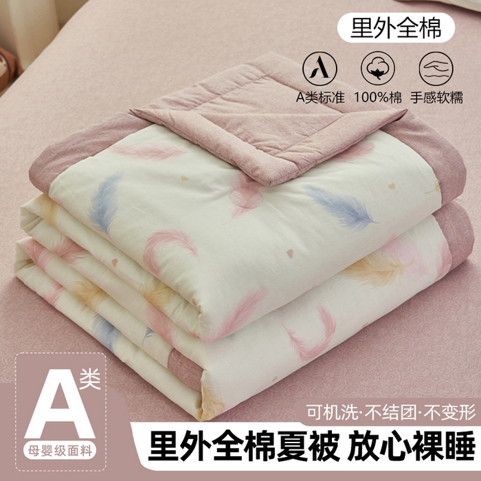 91家纺网 家纺一手货源 找家纺 简如 2026新款印花里外全棉夏凉被四件套 羽叶