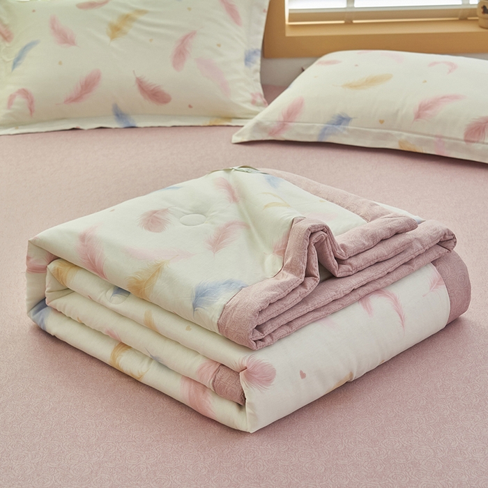 91家纺网 家纺一手货源 找家纺 简如 2026新款印花里外全棉夏凉被四件套 羽叶