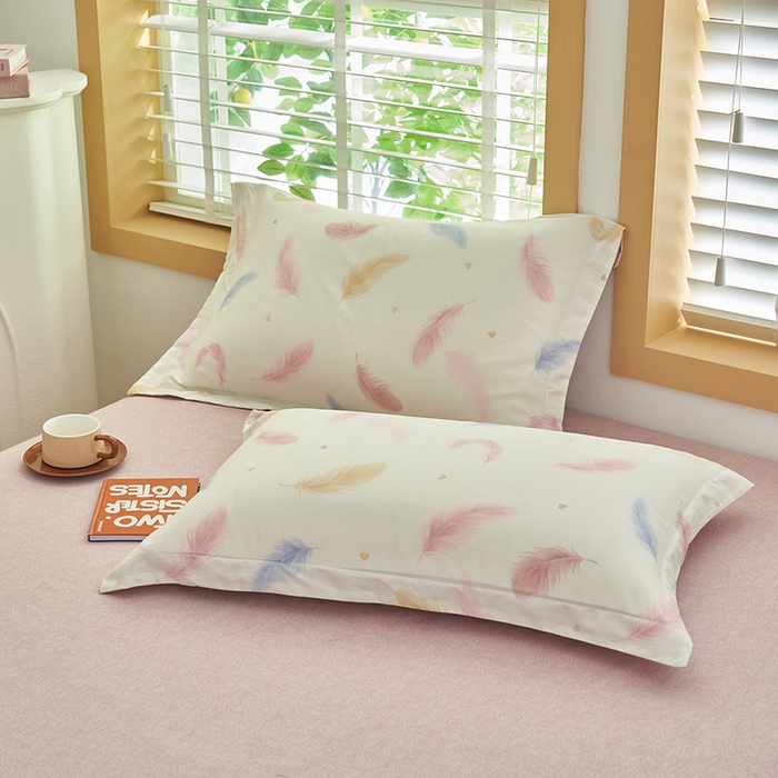 91家纺网 家纺一手货源 找家纺 简如 2026新款印花里外全棉夏凉被四件套 羽叶