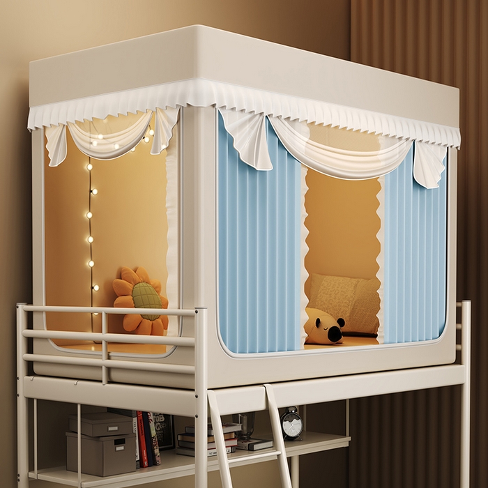 91家纺网 家纺一手货源 找家纺 （总）无瑕家居 2026新款全强遮光大学生蚊帐坐床蚊帐一体式三开门蚊帐学生款宿舍蚊帐上下铺宿舍蚊帐