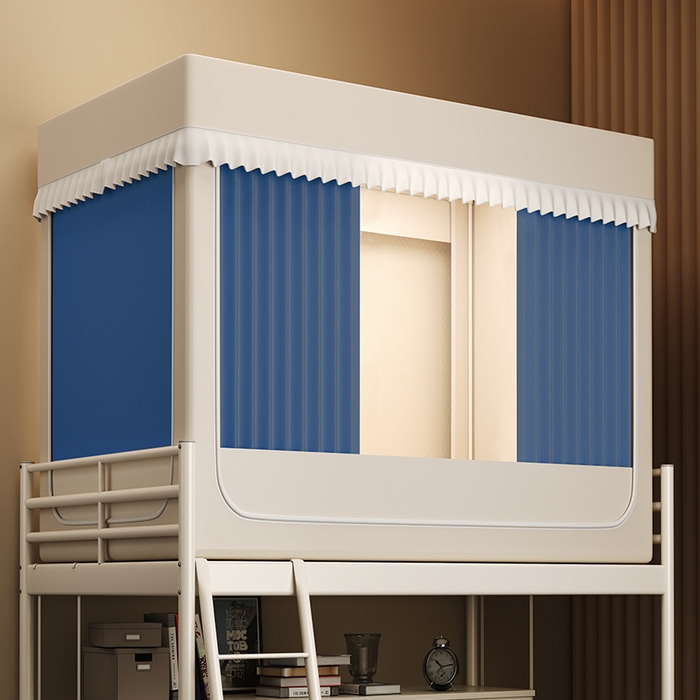 91家纺网 家纺一手货源 找家纺 无瑕家居 2026新款全强遮光大学生蚊帐坐床蚊帐一体式三开门蚊帐学生款宿舍蚊帐上下铺宿舍蚊帐 奶油黄+藏青