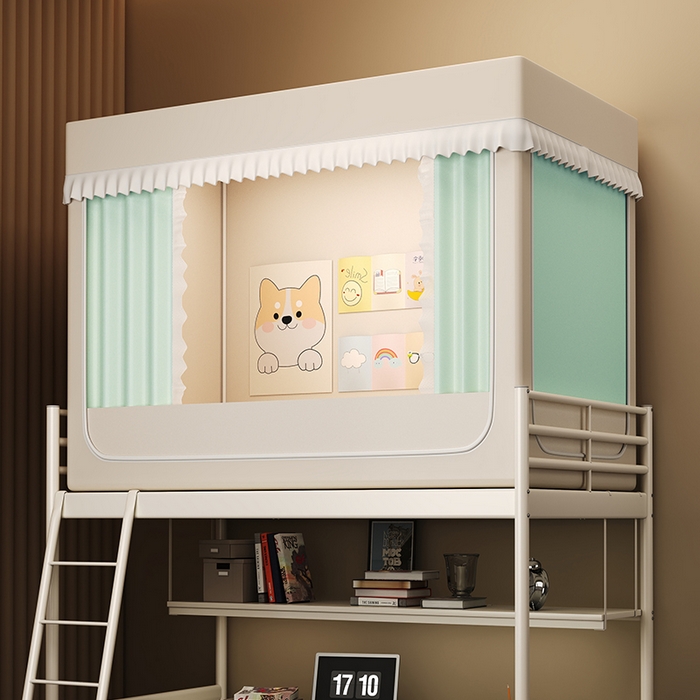 91家纺网 家纺一手货源 找家纺 无瑕家居 2026新款全强遮光大学生蚊帐坐床蚊帐一体式三开门蚊帐学生款宿舍蚊帐上下铺宿舍蚊帐 奶油黄+草绿