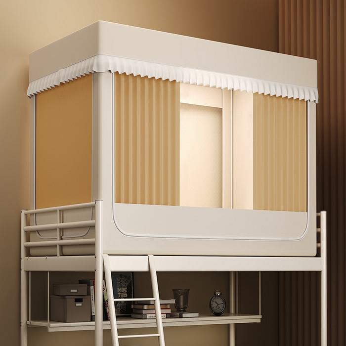 91家纺网 家纺一手货源 找家纺 无瑕家居 2026新款全强遮光大学生蚊帐坐床蚊帐一体式三开门蚊帐学生款宿舍蚊帐上下铺宿舍蚊帐 奶油黄+卡其