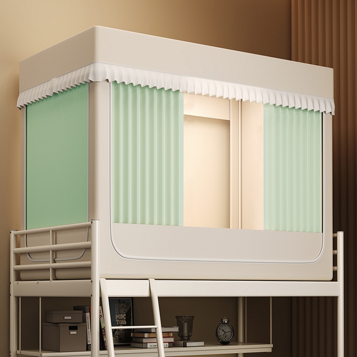 91家纺网 家纺一手货源 找家纺 无瑕家居 2026新款全强遮光大学生蚊帐坐床蚊帐一体式三开门蚊帐学生款宿舍蚊帐上下铺宿舍蚊帐 奶油黄+草绿