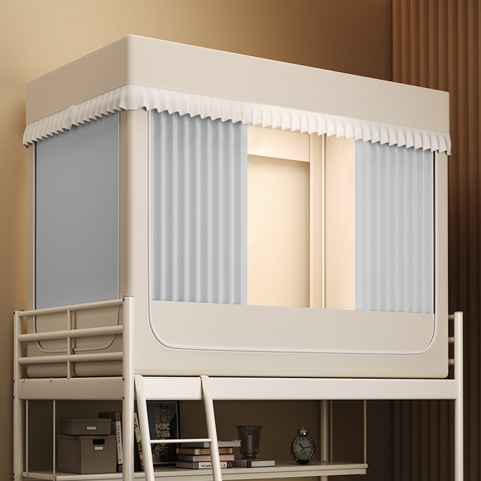 91家纺网 家纺一手货源 找家纺 无瑕家居 2026新款全强遮光大学生蚊帐坐床蚊帐一体式三开门蚊帐学生款宿舍蚊帐上下铺宿舍蚊帐 奶油黄+浅灰