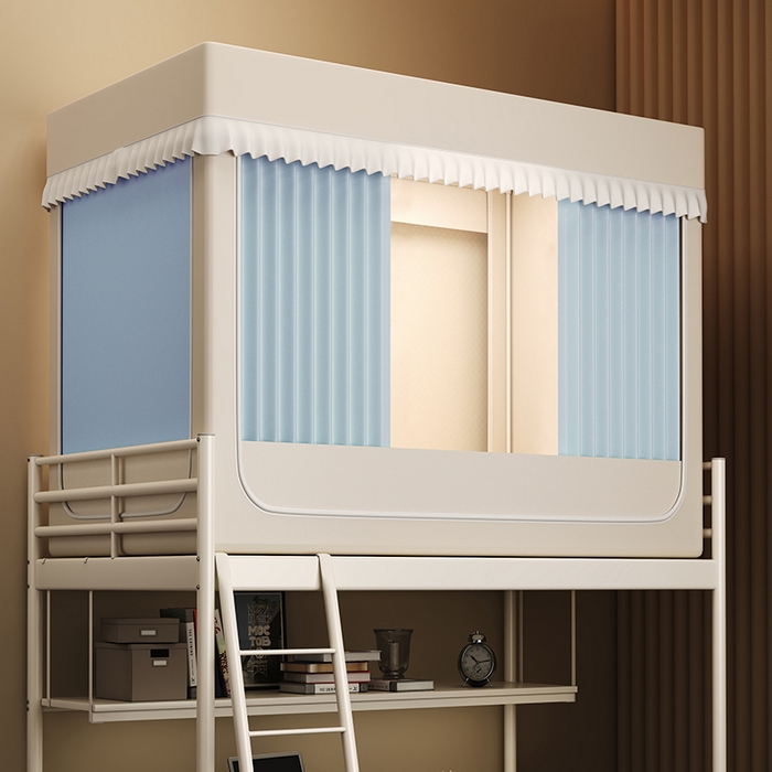 91家纺网 家纺一手货源 找家纺 无瑕家居 2026新款全强遮光大学生蚊帐坐床蚊帐一体式三开门蚊帐学生款宿舍蚊帐上下铺宿舍蚊帐 奶油黄+雾蓝