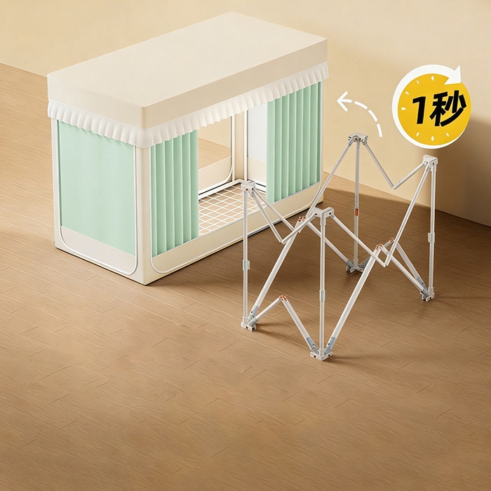 91家纺网 家纺一手货源 找家纺 无瑕家居 2026新款全强遮光大学生蚊帐坐床蚊帐一体式三开门蚊帐学生款宿舍蚊帐上下铺宿舍蚊帐 奶油黄+草绿