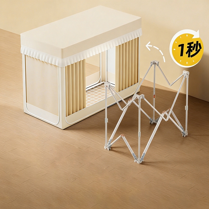 91家纺网 家纺一手货源 找家纺 无瑕家居 2026新款全强遮光大学生蚊帐坐床蚊帐一体式三开门蚊帐学生款宿舍蚊帐上下铺宿舍蚊帐 奶油黄+卡其